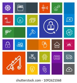 Modern, simple, colorful vector icon set with sink, pharaoh, faucet, unlock, cycle, object, sale, wheel, bathroom, helm, cigarette, handgun, nautical, add, label, fishing, ship, pistol, water icons