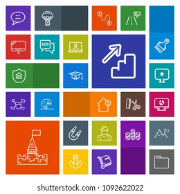 Modern, simple, colorful vector icon set with folder, chart, architecture, down, internet, sign, message, university, building, computer, infographic, up, house, upstairs, college, home, office icons