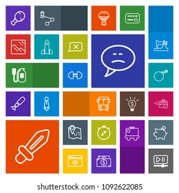 Modern, simple, colorful vector icon set with falling, fire, business, speed, east, player, office, safety, snack, pin, nuclear, map, travel, speech, road, south, sitting, interface, video, bomb icons