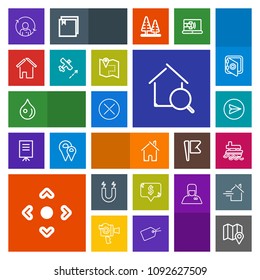 Modern, simple, colorful vector icon set with web, map, button, house, email, square, location, architecture, arrow, technology, drop, building, home, magnetic, sign, online, message, field, pin icons
