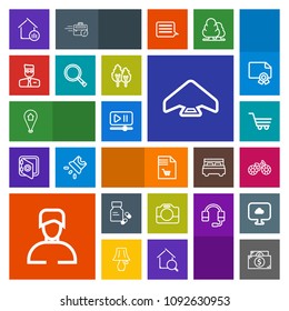 Modern, simple, colorful vector icon set with trolley, video, business, map, notebook, wheel, parachute, estate, list, film, bicycle, male, supermarket, medicine, market, finance, extreme, real icons