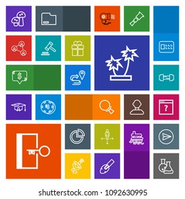 Modern, simple, colorful vector icon set with gym, magnifying, technology, medicine, equipment, graph, tool, sport, route, nature, page, road, find, square, pie, direction, unknown, laboratory icons