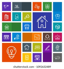 Modern, simple, colorful vector icon set with photo, light, unpacking, home, electric, chat, crown, real, supermarket, equipment, drill, scenery, landscape, house, estate, message, sign, work icons