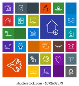 Modern, simple, colorful vector icon set with blue, apartment, speech, beach, lens, mexico, transport, helicopter, message, fun, bubble, traffic, building, van, chat, ocean, estate, alarm, ring icons