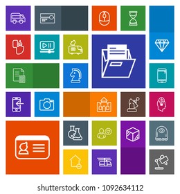 Modern, simple, colorful vector icon set with left, equipment, idea, lamp, name, interior, medicine, highway, building, profile, blank, identification, online, chess, touchscreen, file, id, cell icons