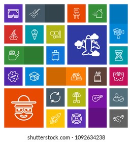 Modern, simple, colorful vector icon set with travel, reload, time, hour, map, roof, kitchen, summer, sun, white, fashion, wing, airplane, construction, character, timer, clock, plane, house icons