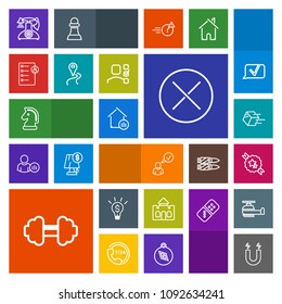 Modern, simple, colorful vector icon set with online, concept, gym, package, profile, sport, phone, shipping, castle, tower, sign, close, exercise, estate, science, medieval, field, chessboard icons