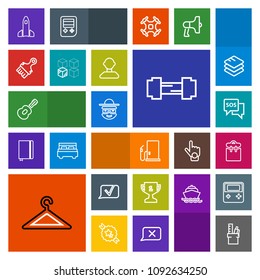 Modern, simple, colorful vector icon set with rocket, sport, cartoon, gym, stationery, launch, safety, shuttle, petrol, fashion, science, fitness, help, phone, clothing, emergency, clothes, work icons