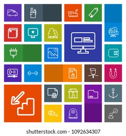 Modern, simple, colorful vector icon set with business, vehicle, traffic, science, profile, achievement, electric, estate, upstairs, award, plug, complete, house, field, cash, landscape, pole icons