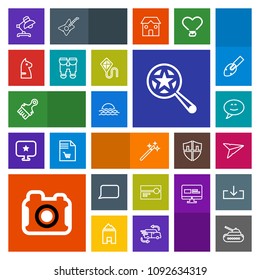 Modern, simple, colorful vector icon set with photography, brush, send, chat, talk, chess, message, lamp, paintbrush, white, sun, sunrise, magnifying, photographer, morning, nature, find, email icons