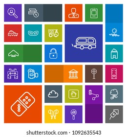 Modern, simple, colorful vector icon set with carnival, house, container, account, vehicle, ship, online, drink, greek, tourism, bus, building, play, sky, internet, white, cooler, sea, greece icons