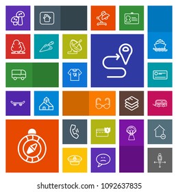 Modern, simple, colorful vector icon set with food, travel, location, compass, road, route, vehicle, fashion, bus, glasses, cell, telephone, landscape, print, typography, speed, money, business icons