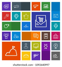 Modern, simple, colorful vector icon set with bubble, help, electrical, emergency, referee, chat, building, object, mountain, blue, microphone, music, danger, insulating, digital, whistle, list icons