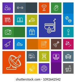 Modern, simple, colorful vector icon set with clock, van, airplane, aircraft, alcohol, antenna, profile, document, time, photo, camera, dish, contract, communication, summer, online, hour, lens icons