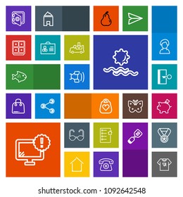 Modern, simple, colorful vector icon set with safe, desktop, print, banking, technology, exit, investment, leather, computer, landscape, home, style, food, document, glasses, morning, escape icons