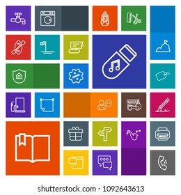 Modern, simple, colorful vector icon set with sale, music, sound, education, present, discount, delete, way, canoe, click, account, open, home, book, tap, cell, arrow, house, direction, paddle icons