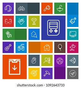 Modern, simple, colorful vector icon set with online, property, temperature, display, technology, arrow, joy, kite, task, search, scale, email, sunglasses, interior, digital, thermometer, sun icons