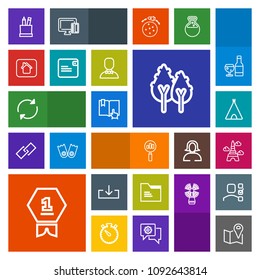 Modern, simple, colorful vector icon set with camp, book, file, tree, tower, map, france, arrow, equipment, stationery, magnifying, environment, paris, paper, road, first, travel, refresh, tent icons