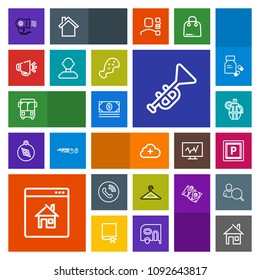 Modern, simple, colorful vector icon set with jazz, hand, fashion, weapon, real, military, property, female, online, estate, speed, car, fan, white, hanger, clothes, internet, road, cash, house icons
