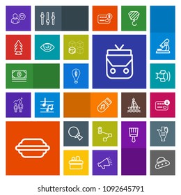 Modern, simple, colorful vector icon set with online, nature, storage, travel, coin, environment, hamburger, sound, find, space, lettuce, business, fashion, body, food, home, cell, bank, music icons
