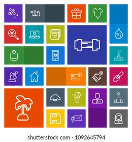 Modern, simple, colorful vector icon set with job, mobile, construction, summer, employer, extreme, fitness, style, architecture, money, sack, sport, vase, tropical, parachute, equipment, object icons