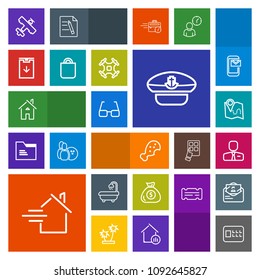 Modern, simple, colorful vector icon set with white, employer, food, bank, cap, money, building, flight, estate, safety, banking, airplane, navy, finance, lock, business, sailor, snack, modern icons