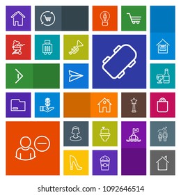 Modern, simple, colorful vector icon set with sign, message, business, home, restroom, gift, present, bag, communication, avatar, skater, red, wine, delete, bathroom, property, web, board, bbq icons