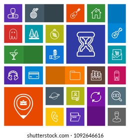 Modern, simple, colorful vector icon set with list, location, luxury, file, astronomy, nature, juice, timer, address, ghost, employee, hour, life, summer, orbit, contact, business, paper, sand icons