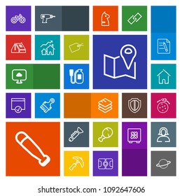 Modern, simple, colorful vector icon set with rocket, fast, jazz, building, estate, house, transportation, bugle, space, business, home, wood, fire, wheel, sport, orbit, map, snack, musical, pin icons