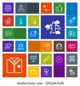Modern, simple, colorful vector icon set with shirt, medicine, payment, summer, kite, cheque, movie, war, interior, aircraft, coupon, entertainment, sky, sofa, radio, bomb, airplane, weapon, joy icons