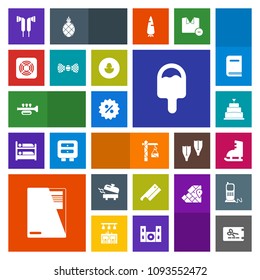 Modern, simple, colorful vector icon set with tie, percent, winter, hammer, human, water, file, ice, fashion, food, meat, icecream, equipment, education, sale, trumpet, dessert, fan, coupon, pie icons