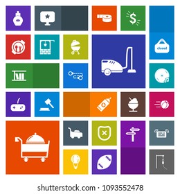 Modern, simple, colorful vector icon set with medicine, soccer, care, game, beauty, health, lawn, hygiene, book, service, protection, bottle, security, ball, table, water, sound, vacuum, mower icons