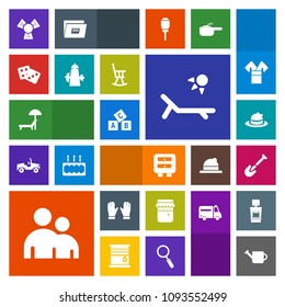 Modern, simple, colorful vector icon set with person, object, gardening, furniture, summer, kimono, clothing, honey, abc, cold, glass, can, umbrella, human, people, jam, casino, chair, food, man icons