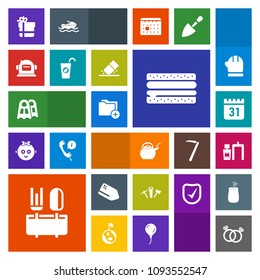Modern, simple, colorful vector icon set with time, document, package, hammer, box, discount, business, sale, burger, fresh, restaurant, xray, wedding, machine, drink, folder, kettle, science icons