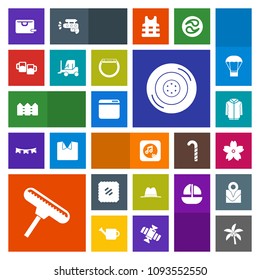 Modern, simple, colorful vector icon set with car, tire, web, postage, delivery, spring, sale, post, stamp, website, note, palm, cargo, beer, leaf, brush, internet, paint, jacket, fence, flower icons