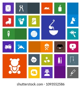 Modern, simple, colorful vector icon set with video, meal, childhood, kid, sign, pin, poker, roller, baby, industry, car, fluffy, pointer, play, automobile, construction, research, map, cute icons