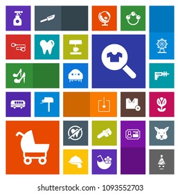 Modern, simple, colorful vector icon set with space, baby, birthday, party, repair, dentist, ufo, chemical, clothes, fun, clown, hammer, beauty, blossom, nature, woman, science, girl, health icons