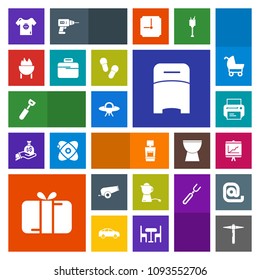 Modern, simple, colorful vector icon set with space, annual, alien, meat, ufo, document, spaceship, box, technology, equipment, hot, scan, child, grill, printer, food, spoon, hammer, holiday icons
