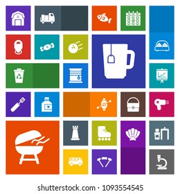 Modern, simple, colorful vector icon set with sport, drink, garbage, piece, curtain, biology, staple, business, meat, window, cup, cooking, farming, recycle, fun, grill, document, strategy, bbq icons
