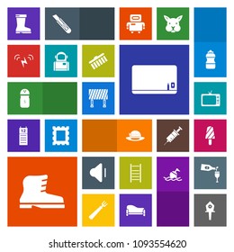 Modern, simple, colorful vector icon set with volume, seasoning, science, ecology, fruit, house, fashion, ice, sound, road, salt, energy, traffic, footwear, spice, bird, tv, space, sun, food, up icons