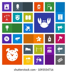 Modern, simple, colorful vector icon set with collection, star, food, fence, room, home, seafood, interior, oxygen, judge, clock, fresh, security, crab, sea, axe, equipment, time, beauty, brush icons