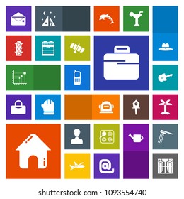 Modern, simple, colorful vector icon set with mail, communication, science, user, leaf, guitar, astronaut, palm, bag, message, estate, window, business, stationary, light, stove, diagram, phone icons