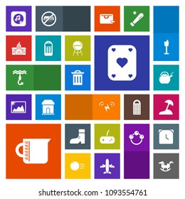 Modern, simple, colorful vector icon set with toy, island, liquid, waste, music, beach, glass, white, sun, recycle, container, kitchen, city, note, old, energy, trash, game, sea, box, duck, palm icons