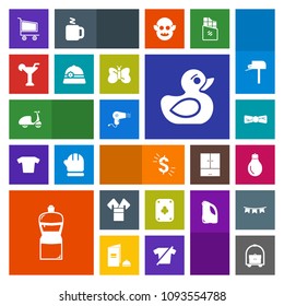 Modern, simple, colorful vector icon set with retail, bike, sport, bicycle, equipment, room, broom, rubber, asia, ride, currency, elegance, power, cleaner, hairdryer, butterfly, usd, vacation icons