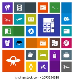 Modern, simple, colorful vector icon set with musical, sound, timetable, finance, file, accounting, home, package, business, seat, space, photo, day, paper, ufo, alien, fitness, music, camera icons