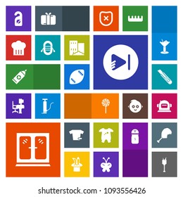Modern, simple, colorful vector icon set with science, health, label, restaurant, furniture, cabinet, video, child, brush, privacy, bucket, stadium, american, hotel, food, care, clean, ball, ice icons