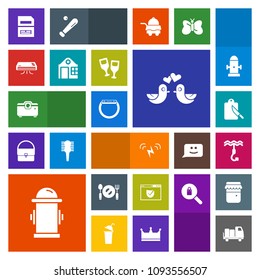 Modern, simple, colorful vector icon set with website, internet, projector, watch, pigeon, kitchen, security, ecology, check, smart, department, file, time, conditioner, sun, fire, conditioning icons