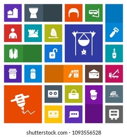 Modern, simple, colorful vector icon set with suit, play, fashion, ball, drill, casette, wind, truck, accident, bag, bear, protection, ocean, sand, flame, boy, mascara, surf, sea, office, file icons