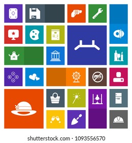 Modern, simple, colorful vector icon set with doughnut, park, computer, finance, wine, dessert, london, social, star, hat, person, helmet, banking, eye, carousel, up, poker, bank, wand, bag icons