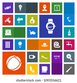 Modern, simple, colorful vector icon set with time, sign, smart, energy, lollipop, tap, grass, fashion, market, faucet, dinner, ball, hat, mower, red, lawn, glass, fork, female, grocery, sweet icons